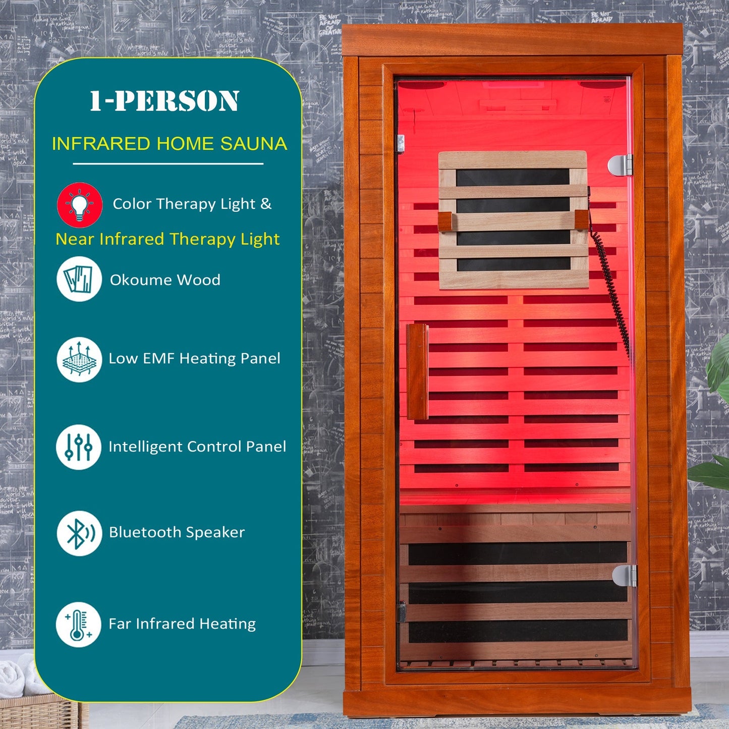 Far infrared sauna front door with red light therapy Low EMFwooden sauna room