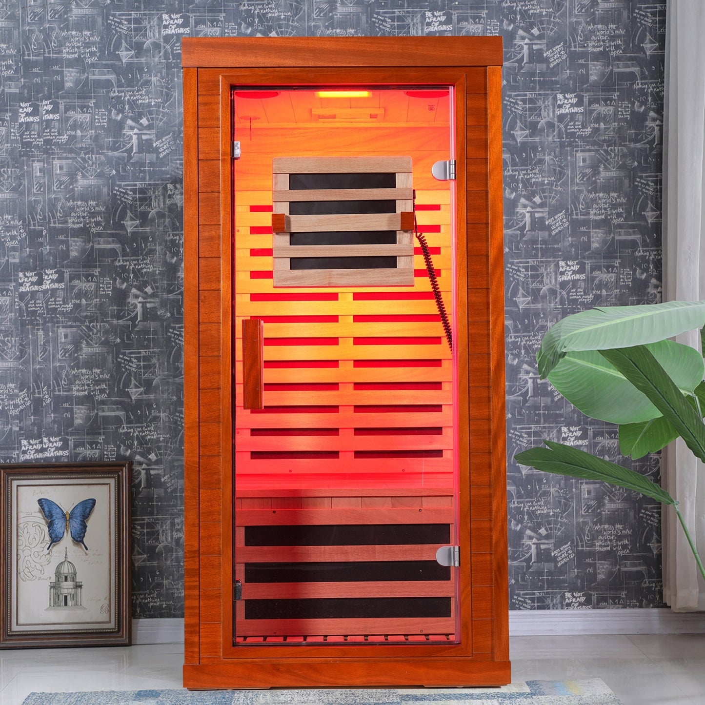 Far infrared sauna front door with red light therapy Low EMFwooden sauna room